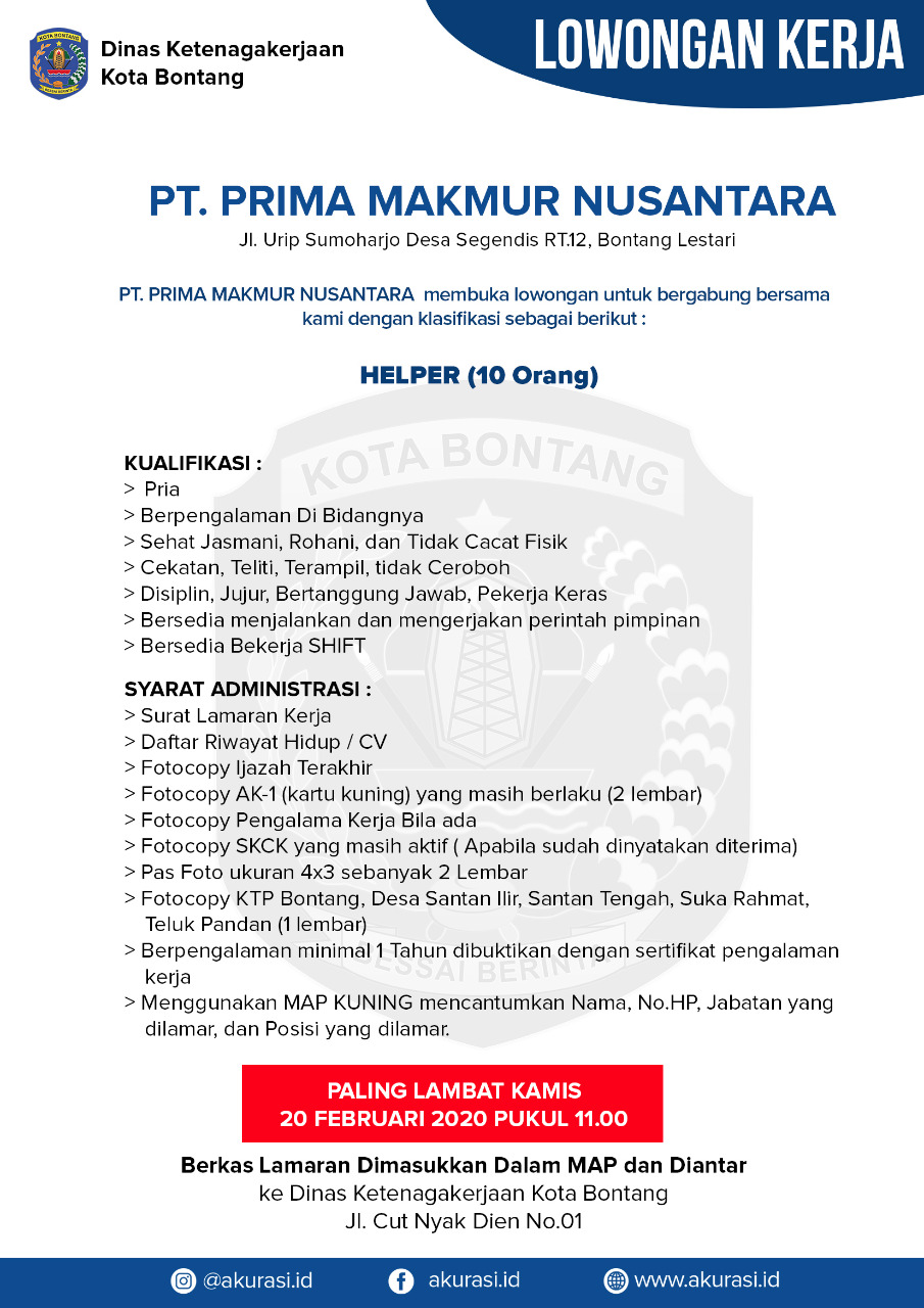 Lowongan Kerja PT Prima Makmur Nusantara