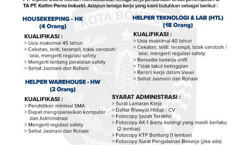 lowongan kerja pt yepeka usaha mandiri